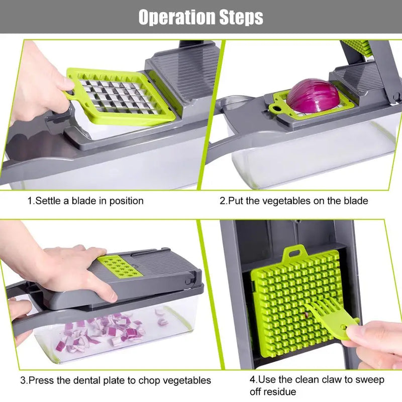 Cortador Multifuncional 6 em 1: Fatiador, Ralador e Triturador de Aço Inox para Legumes, Frutas e Alimentos