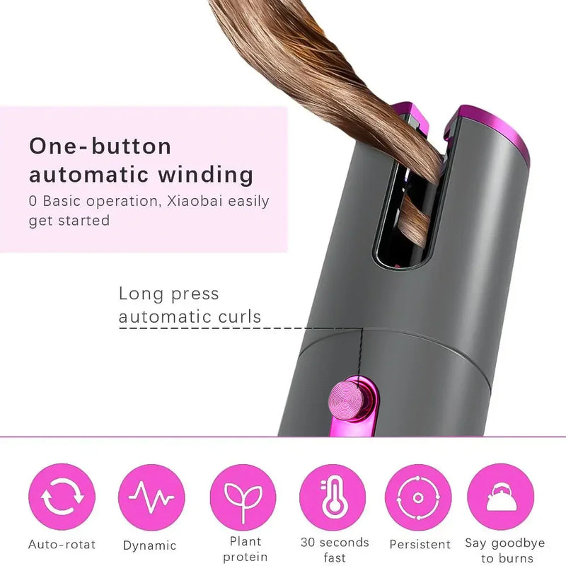 Modelador de Cabelo Automático Sem Fio YX-802 – Portátil, Recarregável e com Temperatura Ajustável para Cachos Perfeitos