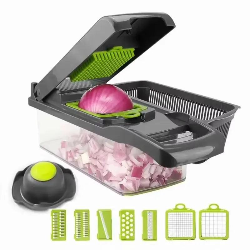 Cortador Multifuncional 6 em 1: Fatiador, Ralador e Triturador de Aço Inox para Legumes, Frutas e Alimentos