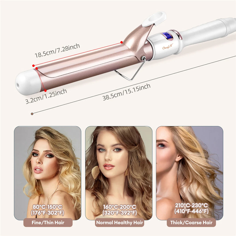 Modelador de Cabelo Elétrico Profissional 32mm/38mm – Ferramenta de Cerâmica com Temperatura Ajustável para Mulheres