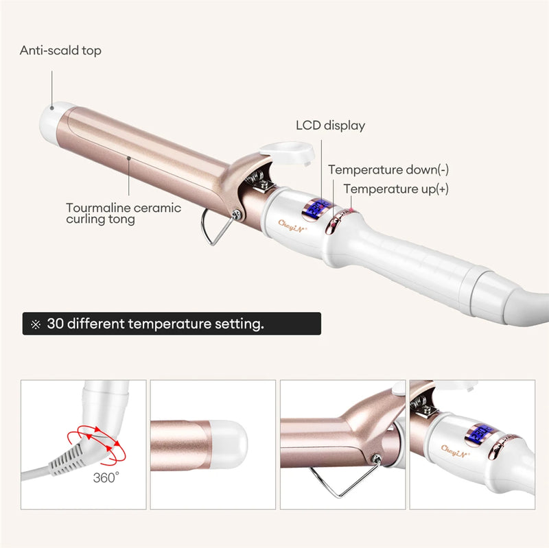 Modelador de Cabelo Elétrico Profissional 32mm/38mm – Ferramenta de Cerâmica com Temperatura Ajustável para Mulheres